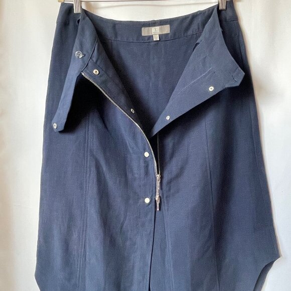 Tristan A-Line Midi Skirt 12 Blue Tencel Linen Button Full Zip Asymmetric Hem - Picture 7 of 9